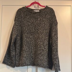 Zara Women's Charcoal and White Knit Sweater L